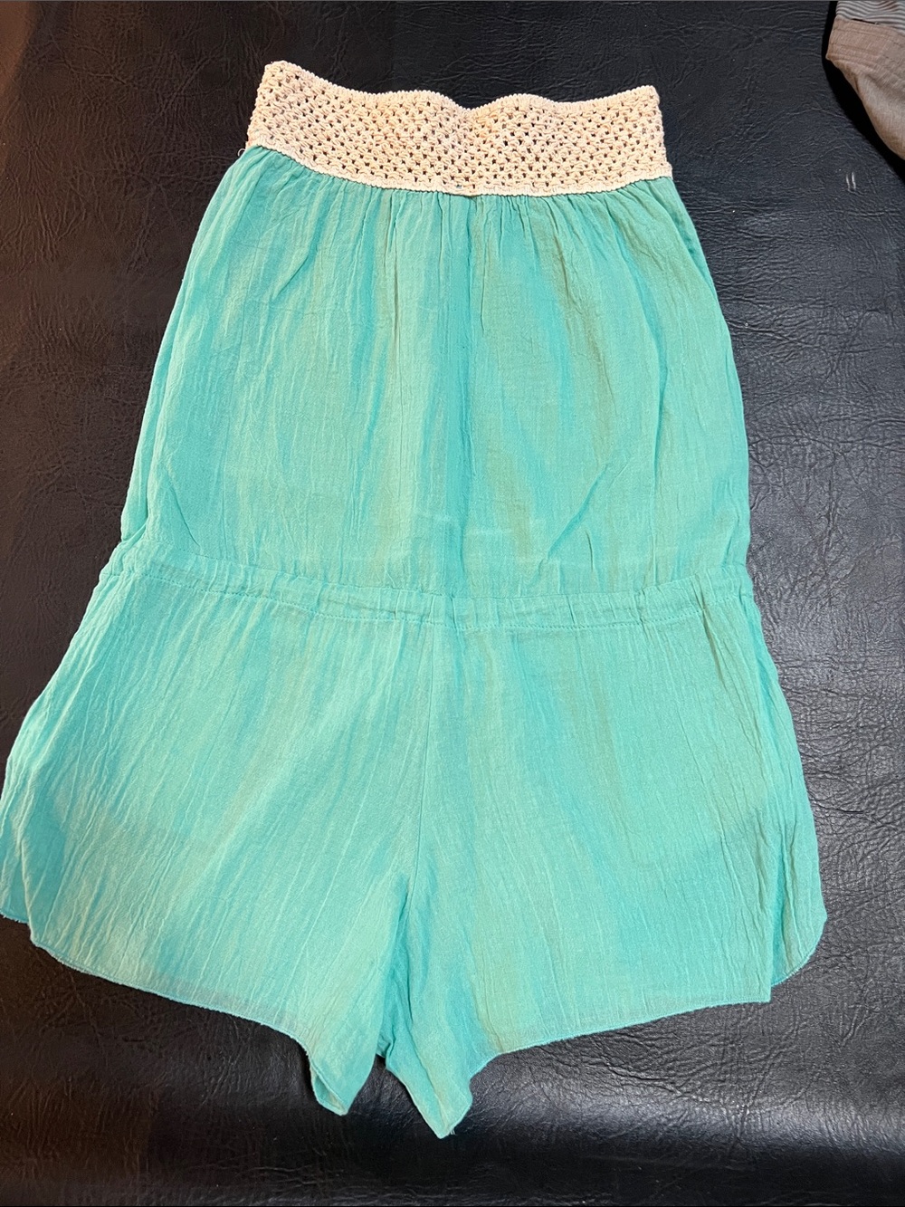 Women’s Turquoise Crochet-top Romper Shorts - Picture 4 of 6